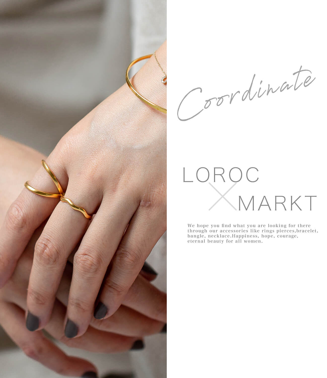 指輪 重ね付け コーデ：LOROC×MARKT