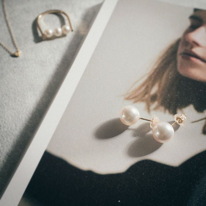 K18 8.5mm-9mm High Quality Akoya Pearl Stud Earrings -デオラ