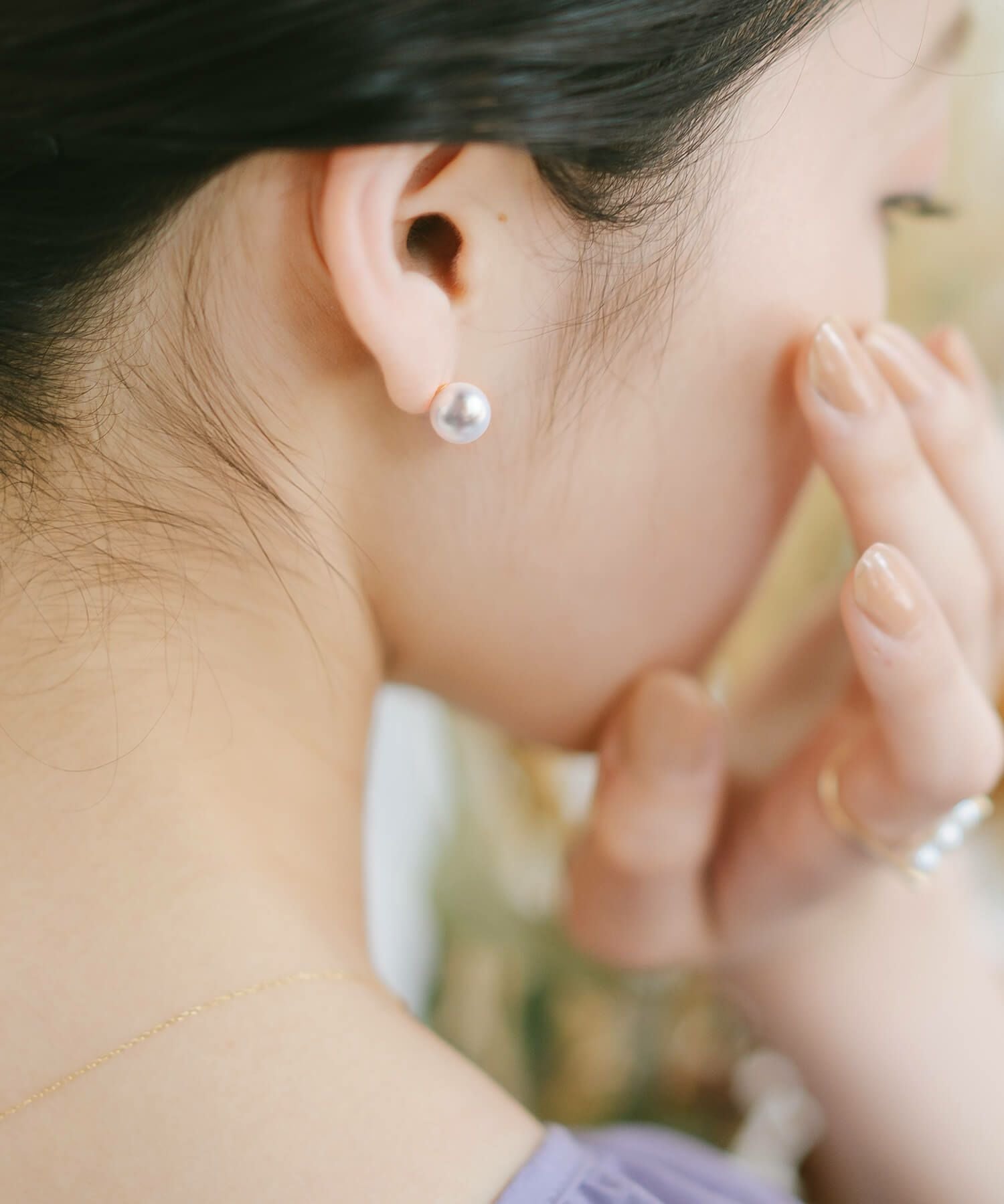 K18 8.5mm-9mm High Quality Akoya Pearl Stud Earrings -デオラ