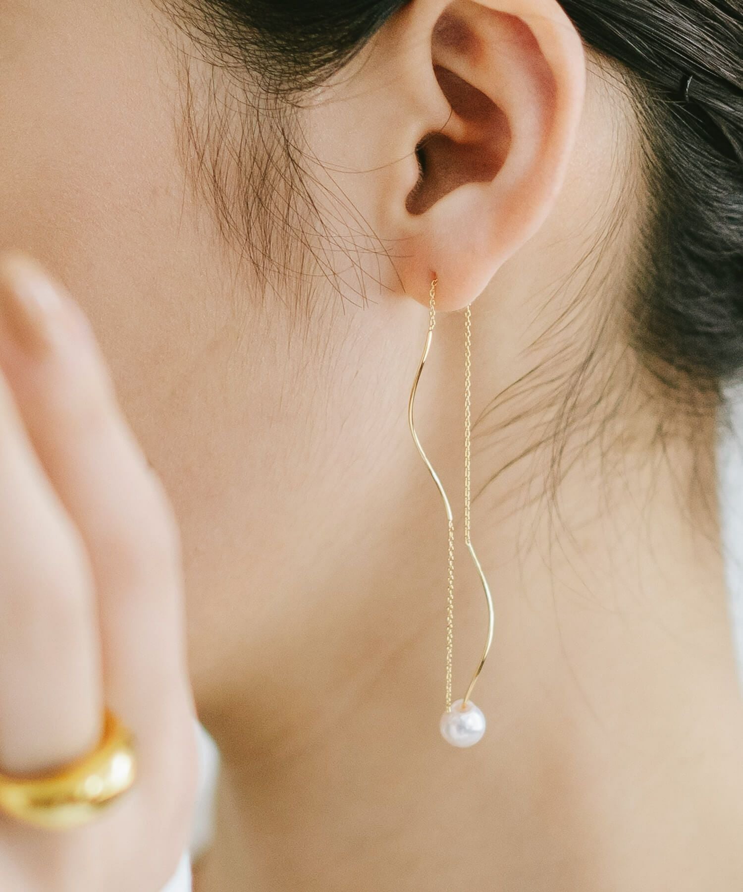 K18 Wavy Long Earrings ORNE WAVE -オルヌウェーブ- | Ops.(オプス