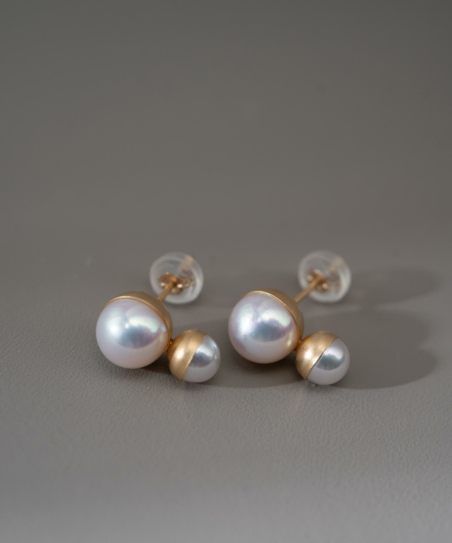 K18 Twin Pearl Harf Cap Earrings POLLUX -ポルクス- | Ops.(オプス