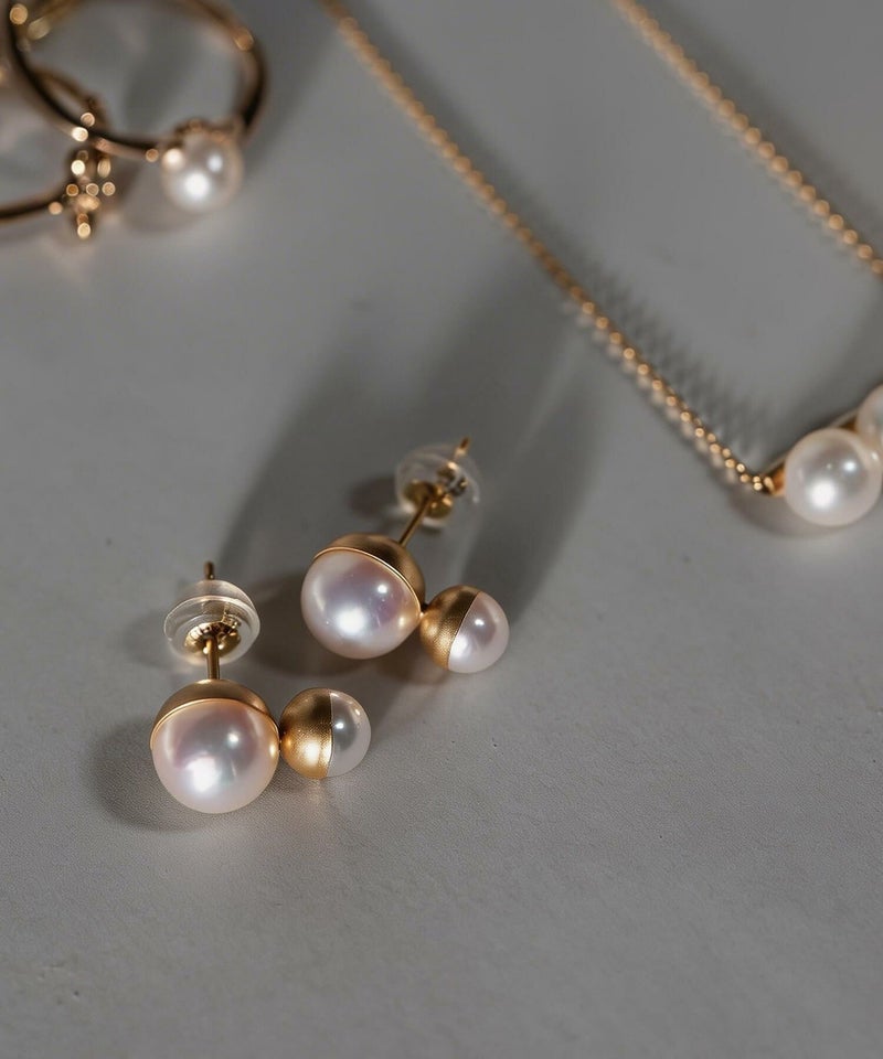 パール ピアス 18k 【POLLUX ポルクス】 パールピアス 18金 １８金 k18 １８k 【両耳用】 ダブルボール 丸玉 金属アレルギー レディース ジュエリー アクセサリー ギフト プレゼント スタッズピアス キャッチピアス 大人 可愛い おしゃれ