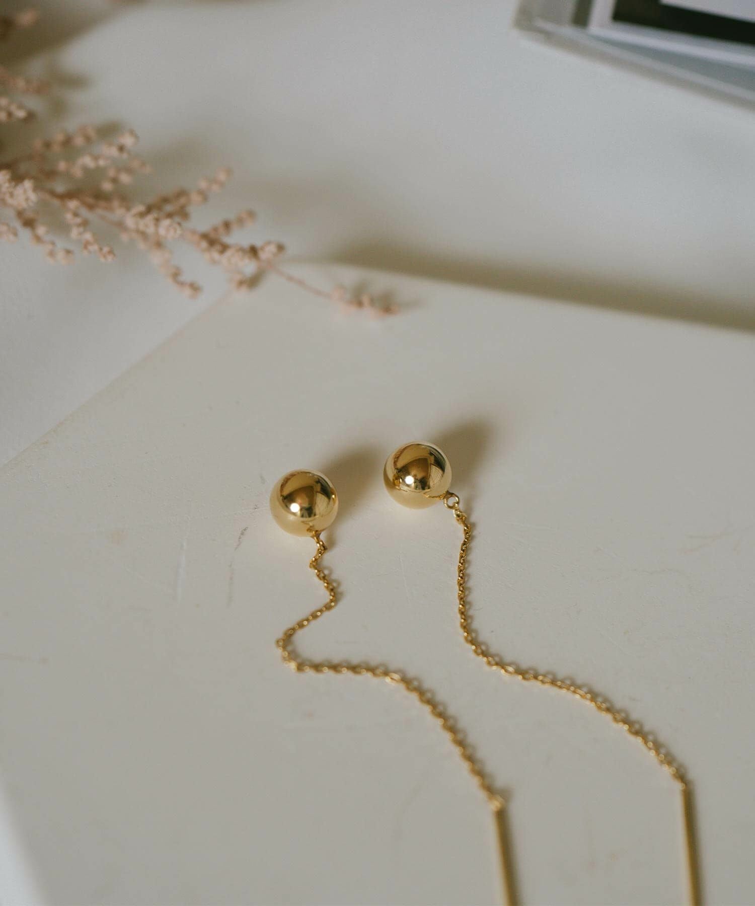 6.5cm Mirror Round Ball Long Chain Earrings PRENDOR-SHORT -プレ