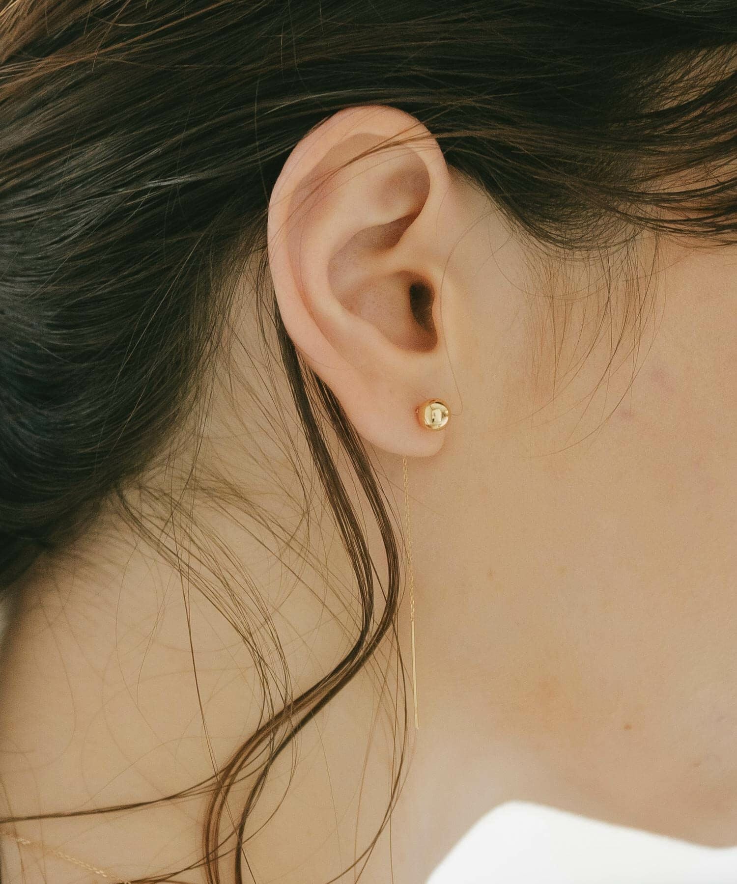 6.5cm Mirror Round Ball Long Chain Earrings PRENDOR-SHORT -プレ