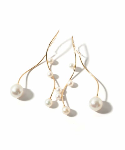 パール ピアス ぶら下がり 揺れる パールピアス 小粒 【RITVA リトバ】 K10 金属アレルギー対応 真珠 アメリカンピアス ロングピアス  ゴールドピアス ウェーブ カジュアル 普段使い フォーマル 卒業式 卒園式 入学式  かわいい おしゃれ
