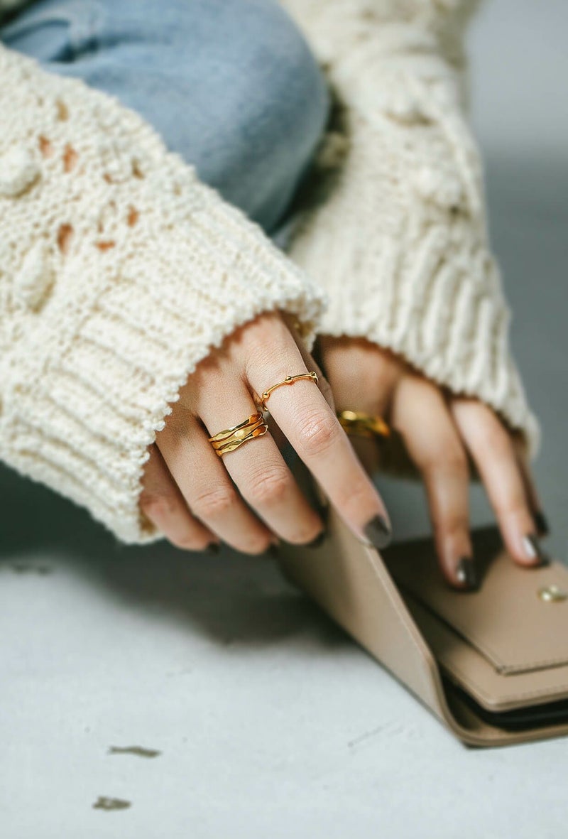 金属アレルギー 安心 3連 シルバー925 リング シンプル 【merv メルブ】 シルバー ゴールド リング シルバーリング ゴールドリング 太め レディース 親指 人差し指 指輪 おしゃれ 18金 k18 リング ゴールド 太め 指輪 ジュエリー アクセサリー ウェーブ 波 指輪 重ね付け