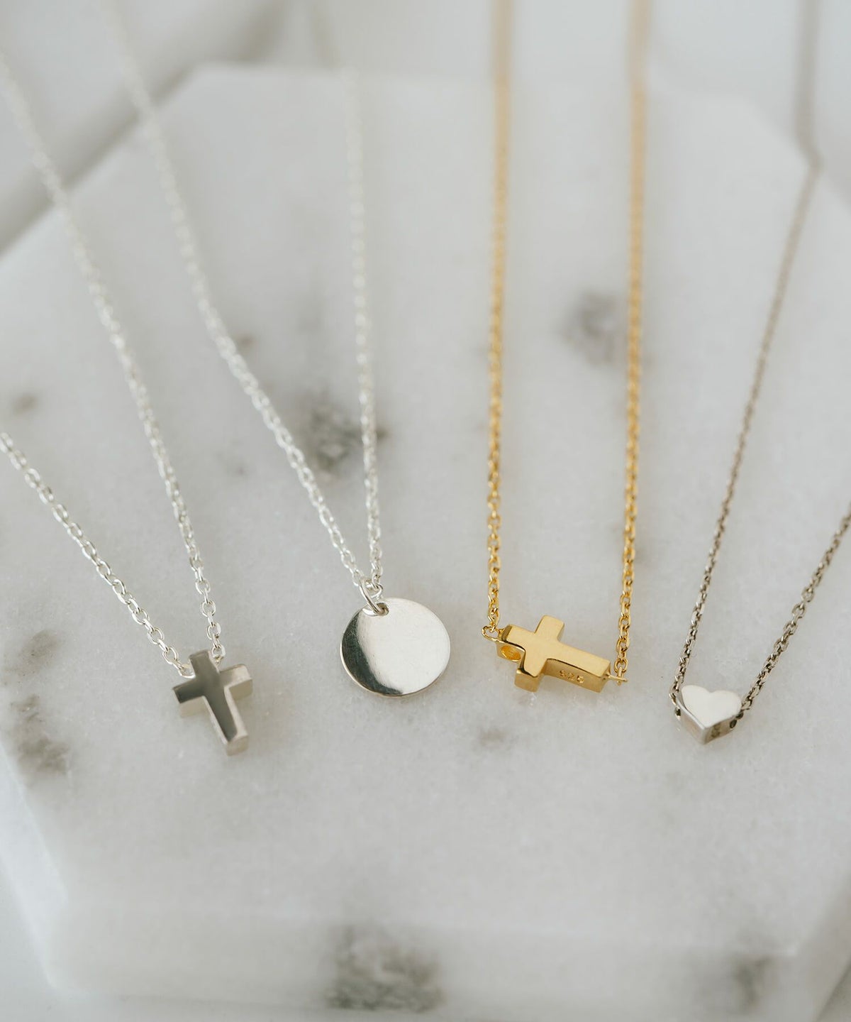 ネックレス レディース シンプル シルバー925 18K仕上げ 【itiy イティ】 ハート クロス 丸 サークル 小粒モチーフ 小豆チェーン 長さ38cm 40cm 大人 可愛い おしゃれ