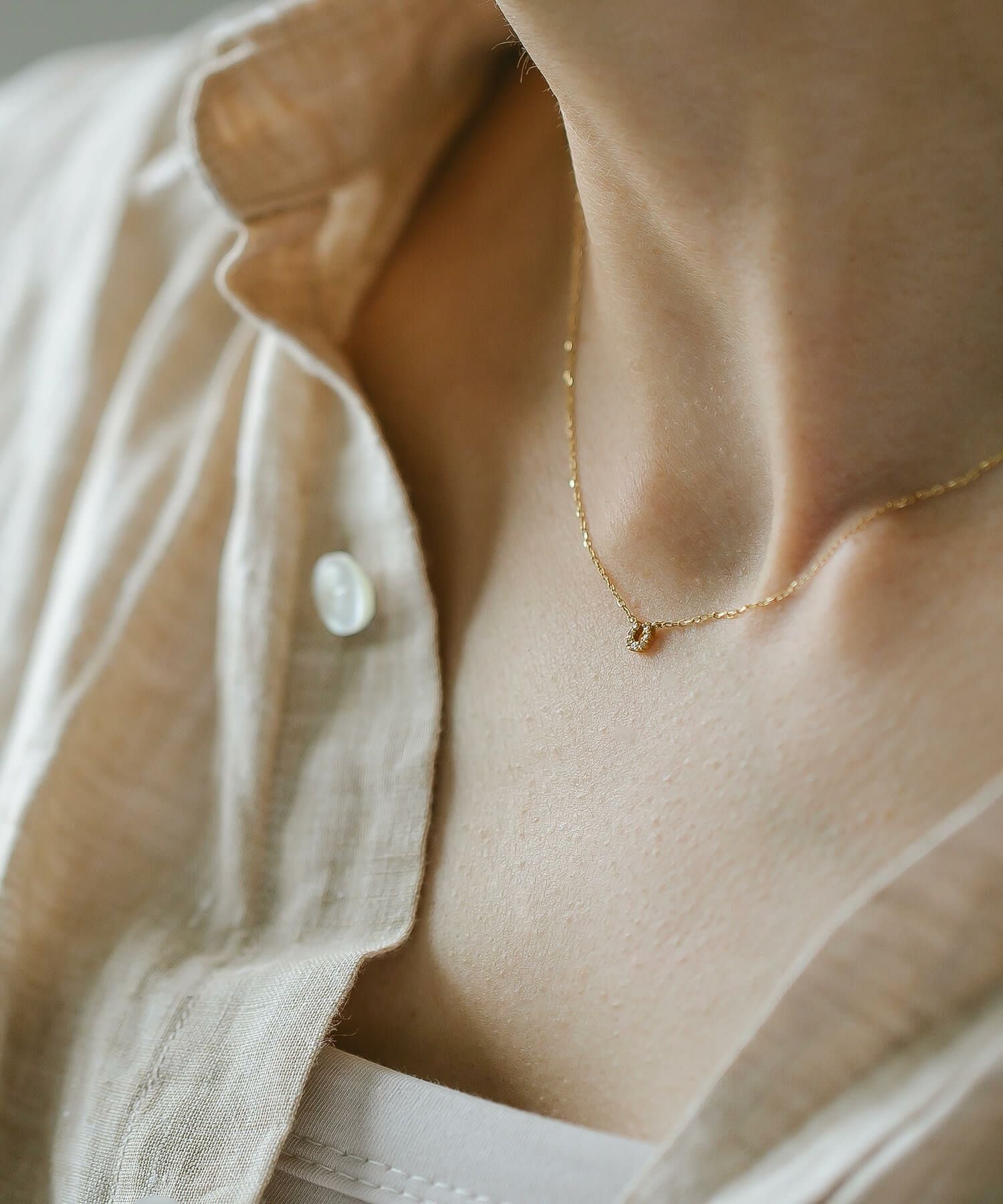 Tiny Diamond Motif Gold Necklace MELE NK -メレネックレス- | Ops