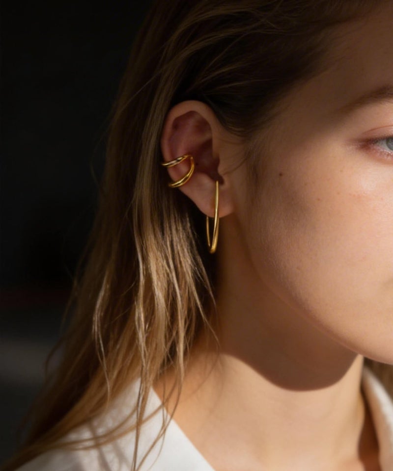 イヤーカフ 大ぶり レディース シンプル シルバー925 イヤカフ イヤーカフス ノンホールピアス ピアリング 大ぶり 【RHENE レーネ】 18k ゴールド仕上げ イヤリング Silver925 金属アレルギー対応 片耳用 フック ピアス カジュアル フォーマル おしゃれ