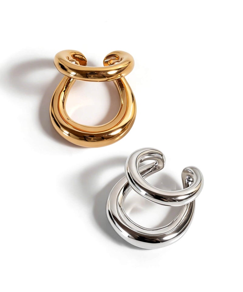 イヤーカフ 大ぶり レディース シンプル シルバー925 イヤカフ イヤーカフス ノンホールピアス ピアリング 大ぶり 【RHENE レーネ】 18k ゴールド仕上げ イヤリング Silver925 金属アレルギー対応 片耳用 フック ピアス カジュアル フォーマル おしゃれ