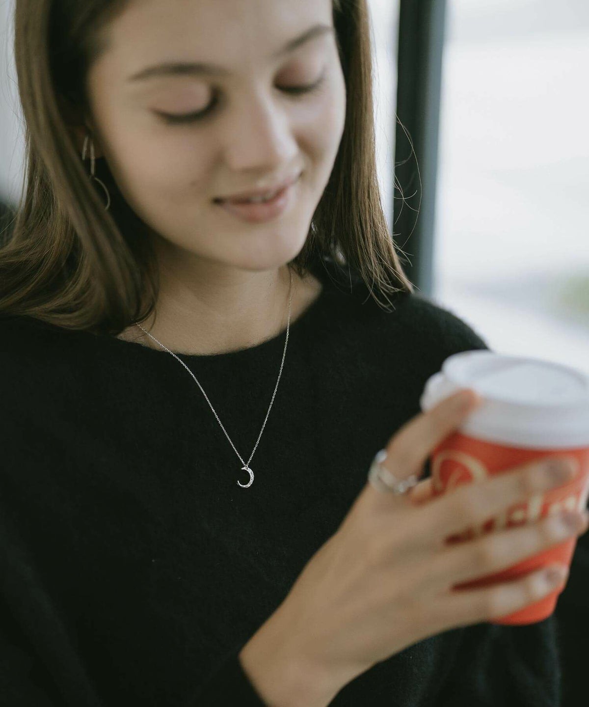 【訳ありアウトレット品】★通常価格→アウトレット価格 三日月 月 ネックレス レディース シンプル シルバー ネックレス 【Luneve ルネーブ】 クレセント ムーン 金属アレルギー対応 シルバー925 silver925 たたき 小豆チェーン 長さ48cm 51cm おしゃれ 大人 可愛い