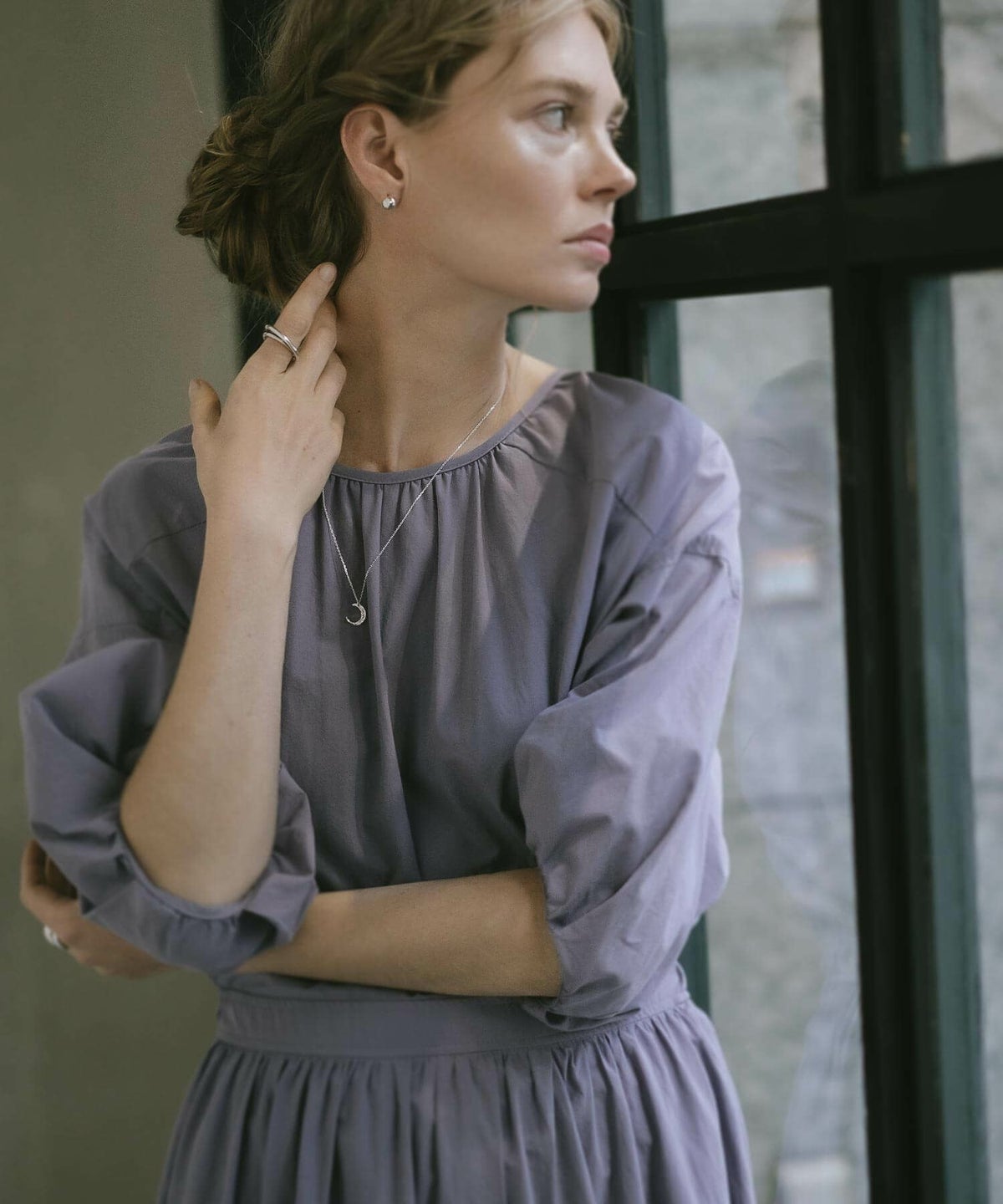 【訳ありアウトレット品】★通常価格→アウトレット価格 三日月 月 ネックレス レディース シンプル シルバー ネックレス 【Luneve ルネーブ】 クレセント ムーン 金属アレルギー対応 シルバー925 silver925 たたき 小豆チェーン 長さ48cm 51cm おしゃれ 大人 可愛い