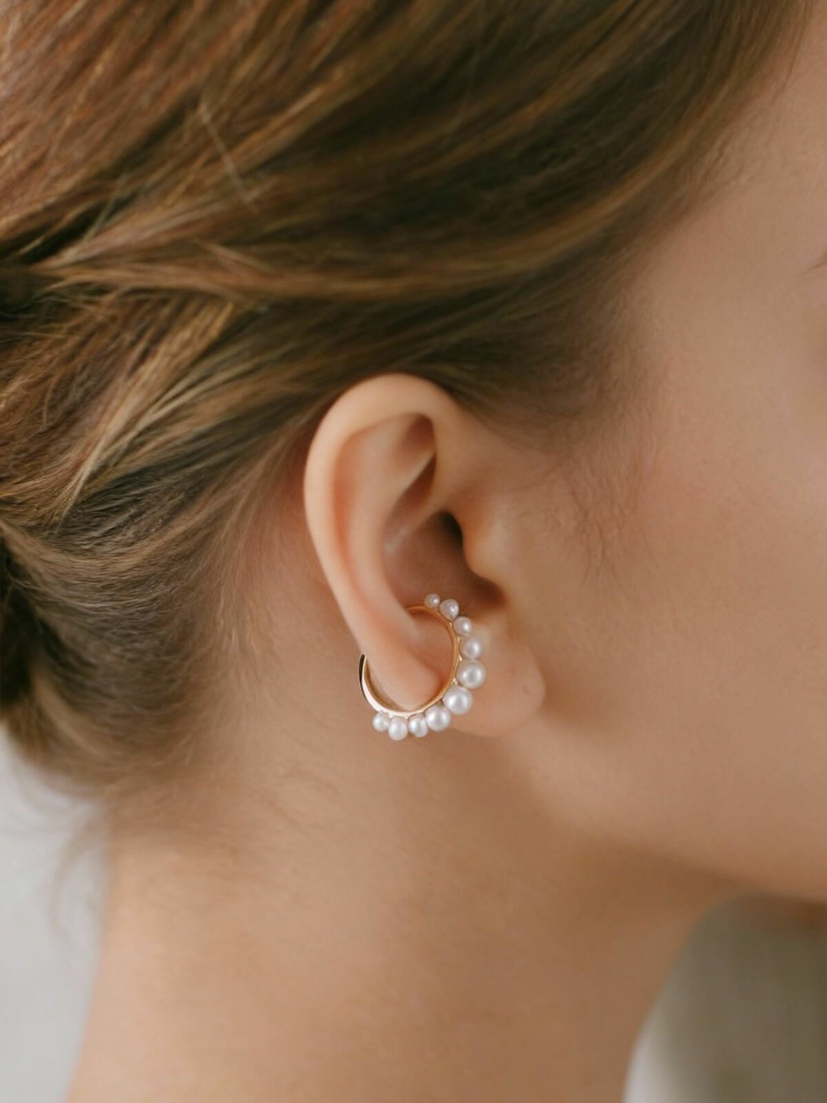 k10 arpege パール装飾　イヤーカフ　ピアス K10 Tambourine Pearl Earcuff PANDERETTA -パンデレッタ- | Ops
