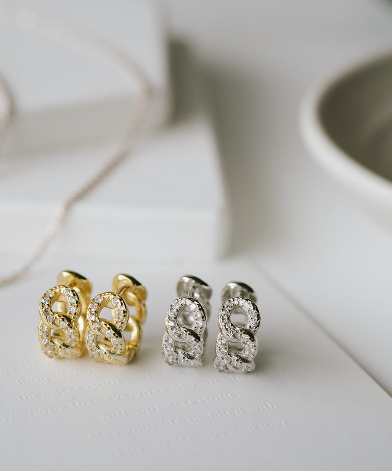 金属アレルギー対応ピアスフープ小さめジルコニア【kyklos-chainキクロス・チェーン】シルバー925フープピアス18K仕上げシルバーピアスゴールドk18小ぶりピアスSilver92518金ニッケルフリーピアスシンプルレディースキラキラ