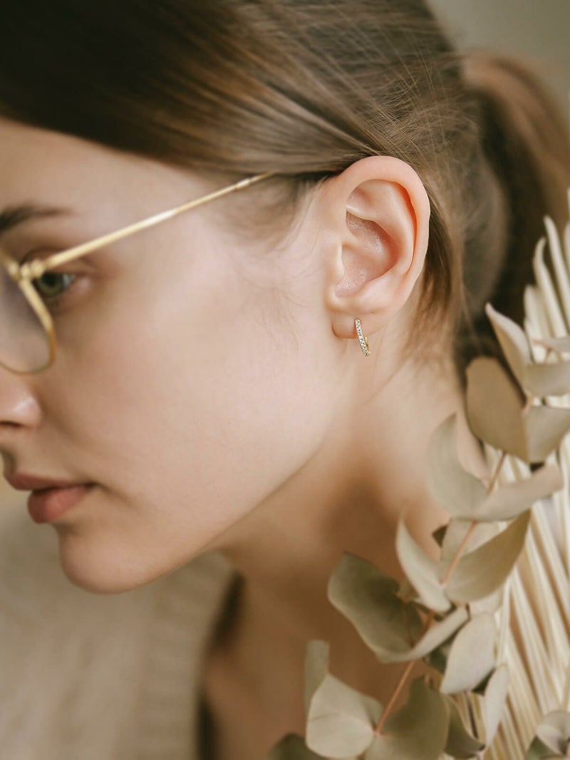 金属アレルギー対応ピアスフープ小さめジルコニア【kyklos-strキクロス・ストレート】中折れ式シルバー925フープピアス18K仕上げシルバーピアスゴールドk18小ぶりピアスSilver92518金ニッケルフリーピアスシンプルレディースキラキラ