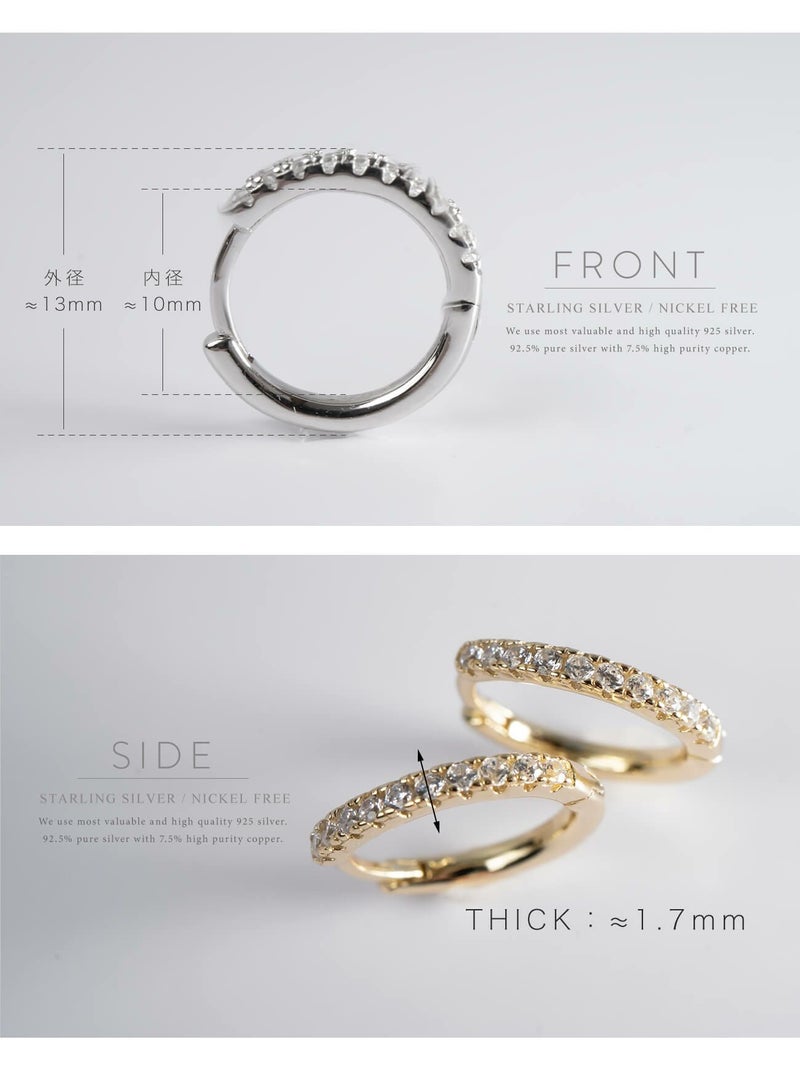 金属アレルギー対応ピアスフープ小さめジルコニア【kyklos-strキクロス・ストレート】中折れ式シルバー925フープピアス18K仕上げシルバーピアスゴールドk18小ぶりピアスSilver92518金ニッケルフリーピアスシンプルレディースキラキラ