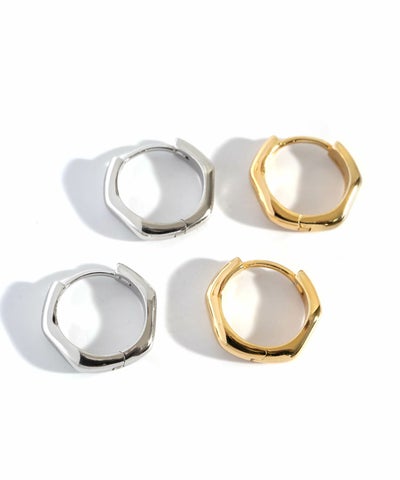 金属アレルギー対応ピアスフープ小さめ【kyklos-waveキクロス・ウェーブ】幾何学ウェーブピアス18k仕上げフープ中折れ式シルバー925フープピアスシルバーゴールドk18小ぶりピアス18金六角ニッケルフリーシンプルピアスレディース