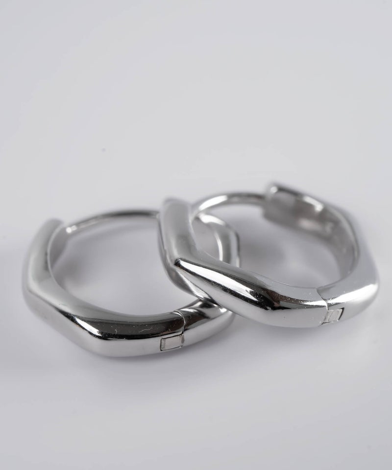 金属アレルギー対応ピアスフープ小さめ【kyklos-waveキクロス・ウェーブ】幾何学ウェーブピアス18k仕上げフープ中折れ式シルバー925フープピアスシルバーゴールドk18小ぶりピアス18金六角ニッケルフリーシンプルピアスレディース