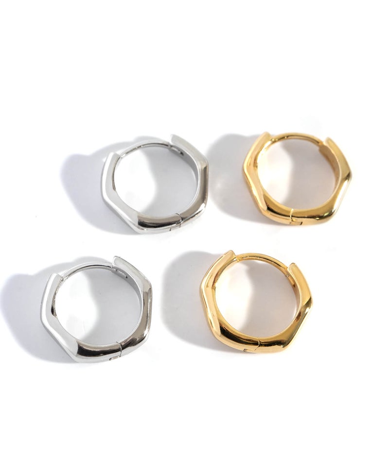 金属アレルギー対応ピアスフープ小さめ【kyklos-waveキクロス・ウェーブ】幾何学ウェーブピアス18k仕上げフープ中折れ式シルバー925フープピアスシルバーゴールドk18小ぶりピアス18金六角ニッケルフリーシンプルピアスレディース