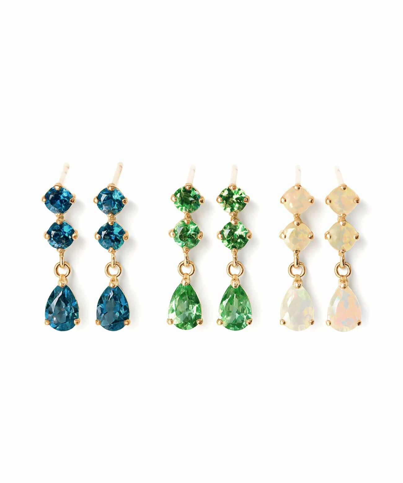 3連 ピアス 揺れる 天然石 金属アレルギー対応 【tresor-trois-pe