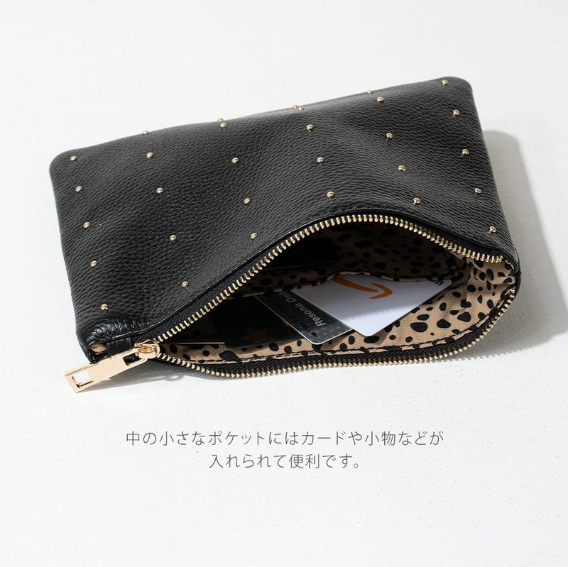 ポーチレディース大人本革牛革レザーポーチドット水玉スタッズ上品【DotleatherpouchドットレザーポーチMサイズ】スクエアかわいいおしゃれ通勤通学旅ギフトプレゼントブランドHAYNIヘイニ