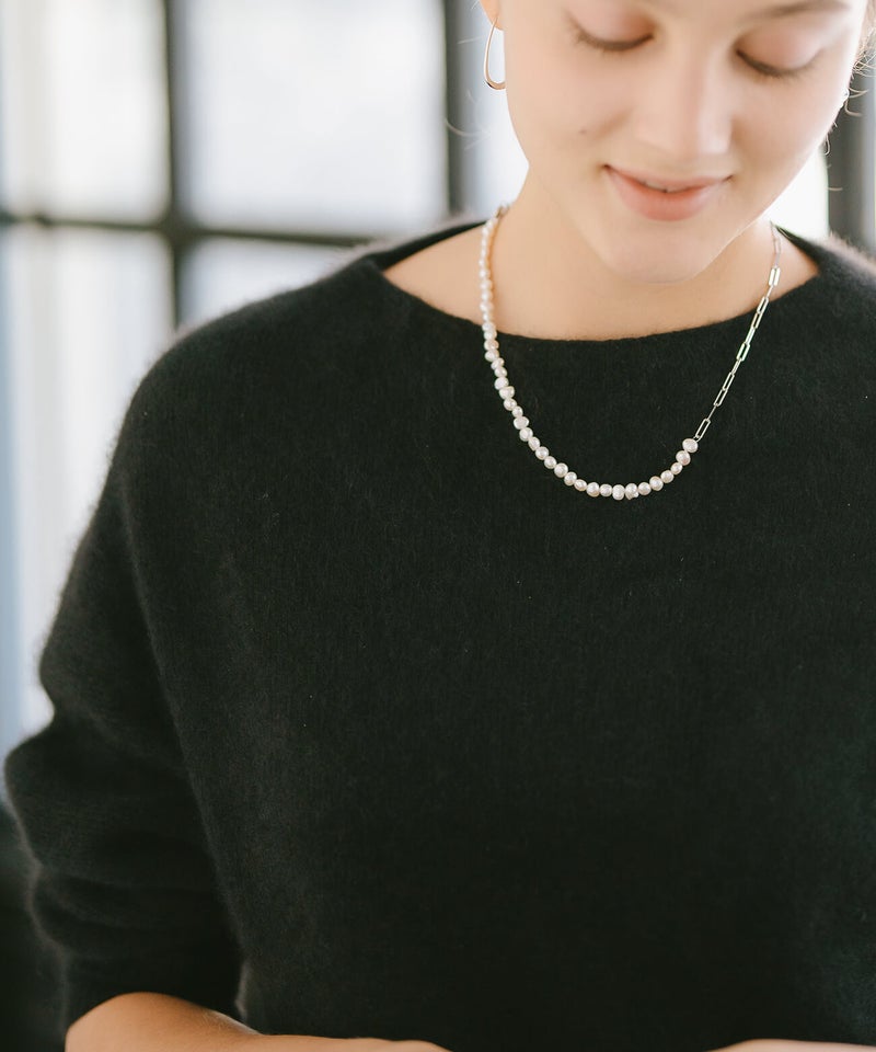 パールネックレスバロックパールレディースシンプル【Afrizo-Miktos-NKアフリジオ・ミクトス】小粒シルバーゴールドネックレスチェーン金属アレルギー対応シルバー925silver925小豆チェーン長さ40cm+5cmおしゃれ大人