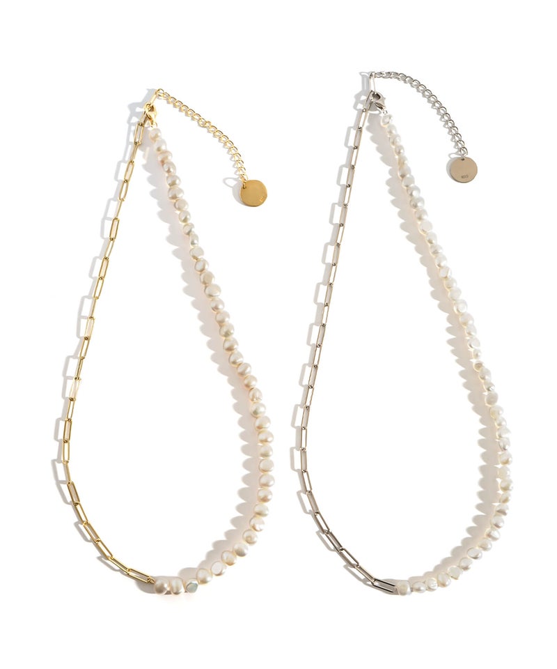 パールネックレスバロックパールレディースシンプル【Afrizo-Miktos-NKアフリジオ・ミクトス】小粒シルバーゴールドネックレスチェーン金属アレルギー対応シルバー925silver925小豆チェーン長さ40cm+5cmおしゃれ大人