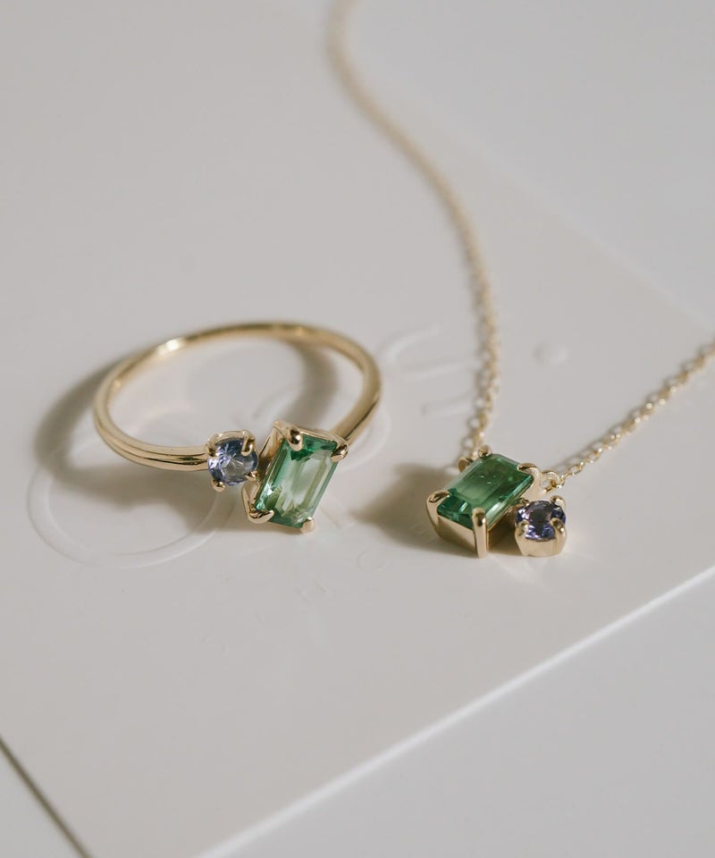 グリーンクオーツタンザナイトリングイエローゴールド【tetra-ett-ringテトラ・エット】天然石リング10K金属アレルギー対応スクエア10金k10リングレディースピンキー指輪おしゃれシンプル誕生石リング誕生日プレゼント女性30代40代50代