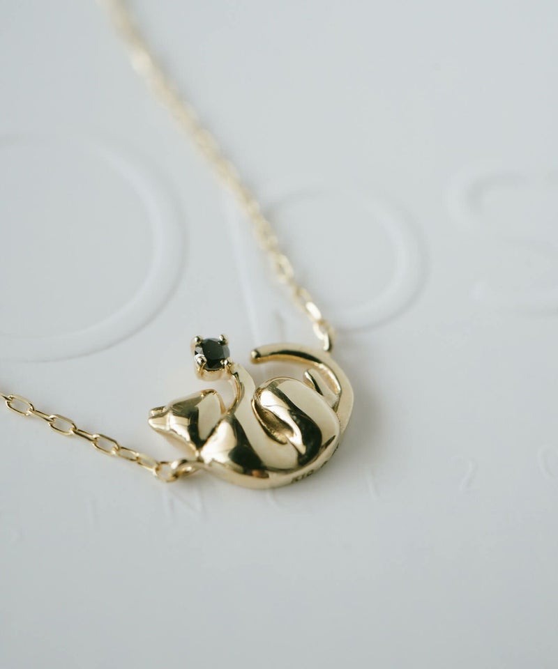 10K ダイヤモンド ネコ ネックレス チェーン ゴールド