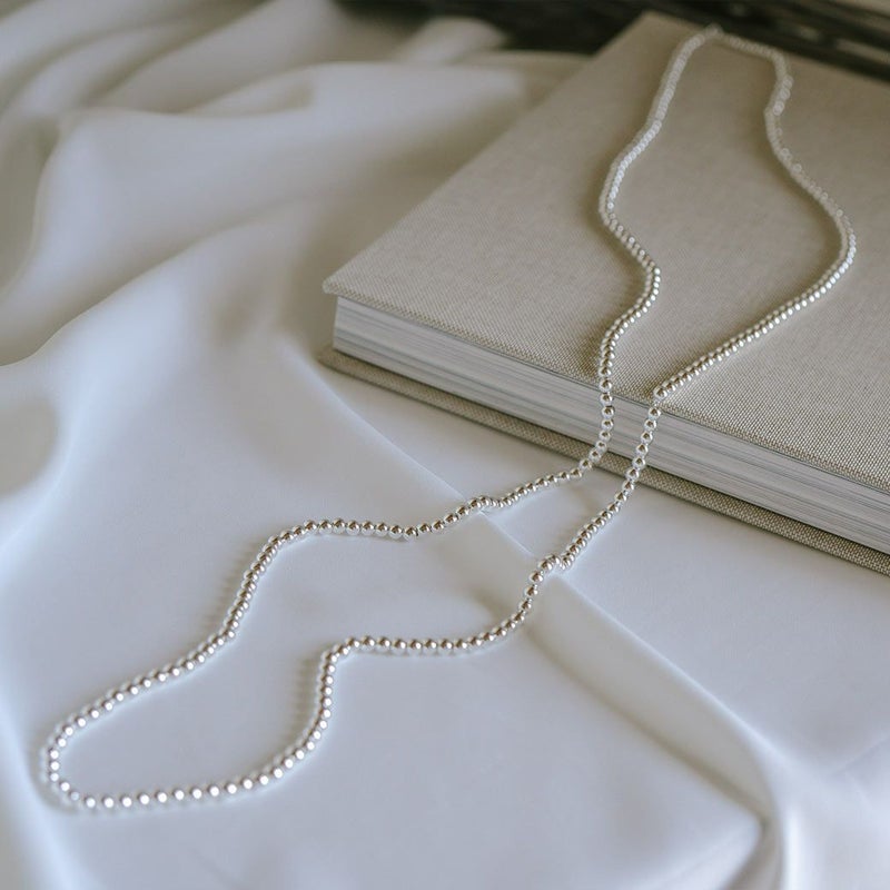 金属アレルギー対応ボールチェーンネックレス4mmレディースシンプル【PALMYLALongパルミラロング】丸玉ボールシルバー925silver925長さ95cm+5cmネックレスチェーン玉大ぶり太めおしゃれ大人可愛いギフト