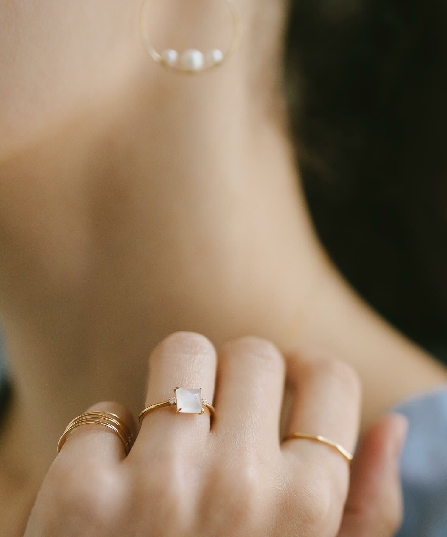 ムーンストーン ダイヤモンド 天然石 リング 10K【tetra-noll-ring