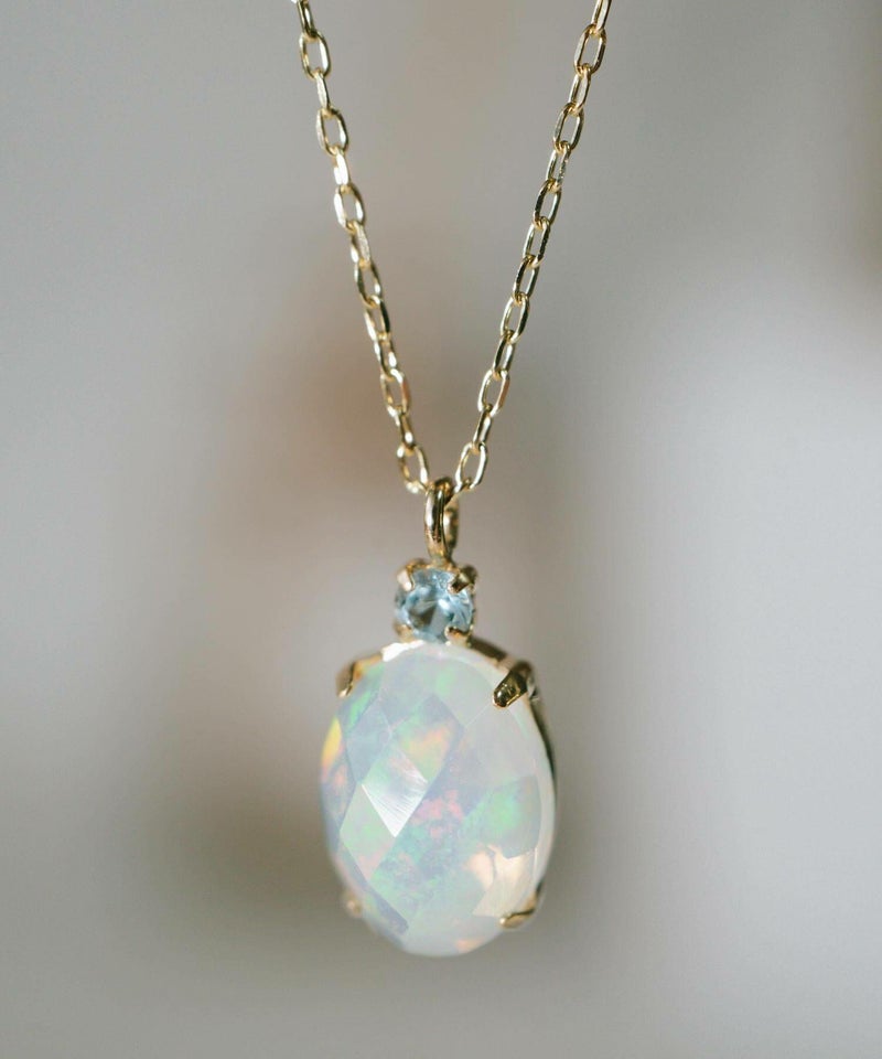 オパールネックレス天然石ブルートパーズイエローゴールド【gloa-noll-nkグロア・ノル】オーバルネックレスペンダントネックレスレディース40代50代30代10K金属アレルギー対応10金k10ゴールドおしゃれ誕生石ネックレスパワーストーンお守り