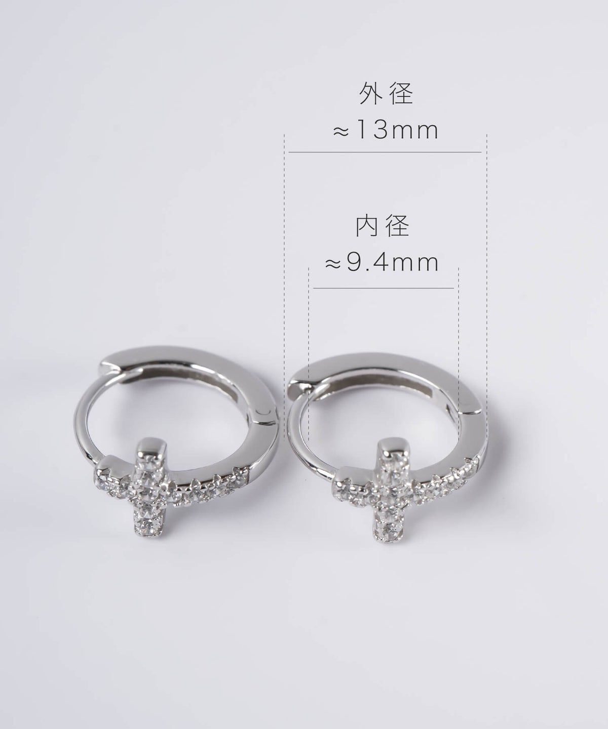金属アレルギー対応ピアスフープ小さめジルコニア【kyklos-crosキクロス・クロス】中折れ式シルバー925十字架クロスフープピアス18K仕上げシルバーピアスゴールドk18小ぶりピアスSilver92518金ニッケルフリーピアスシンプルレディースキラキラ