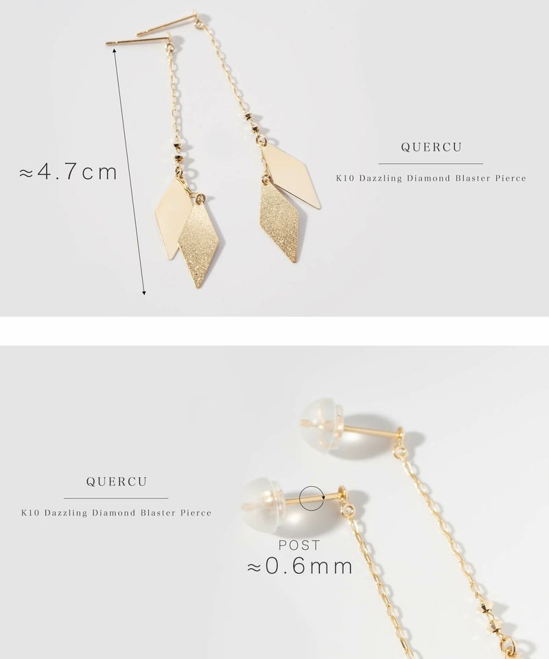 ひし形ゴールドピアスアレルギー対応シンプル【quercuクエルク】ピアスゴールドロング揺れるピアスレディース20代30代40代50代普段使いシンプルk10ネックレスチェーン10k10金クリスマスプレゼント彼女ギフト還暦祝い女性プレゼントかわいい