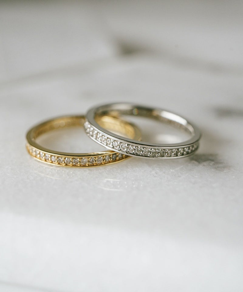 エタニティリング フル 普段使い 重ね付け フチあり プラチナ K18 レール留め ダイヤ 指輪 ゴールド レディース ブランド