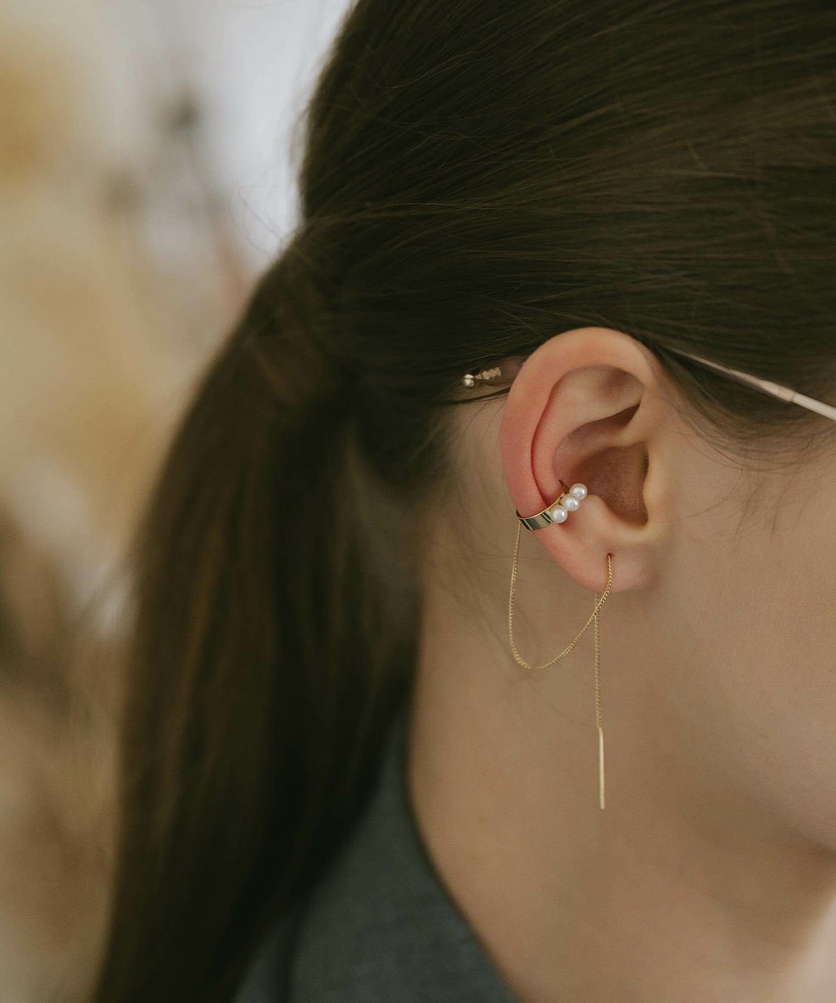 片耳 金属アレルギー対応 フープ イヤーカフ チェーン レディース メンズ 【flux-pearl フラクス・パール】 淡水パール 真珠 ピアス イヤリング イヤカフ 揺れる 丸 サークル 10金 イヤーカフス 華奢 k10 10k イエローゴールド サステナブル ジュエリー アクセサリー