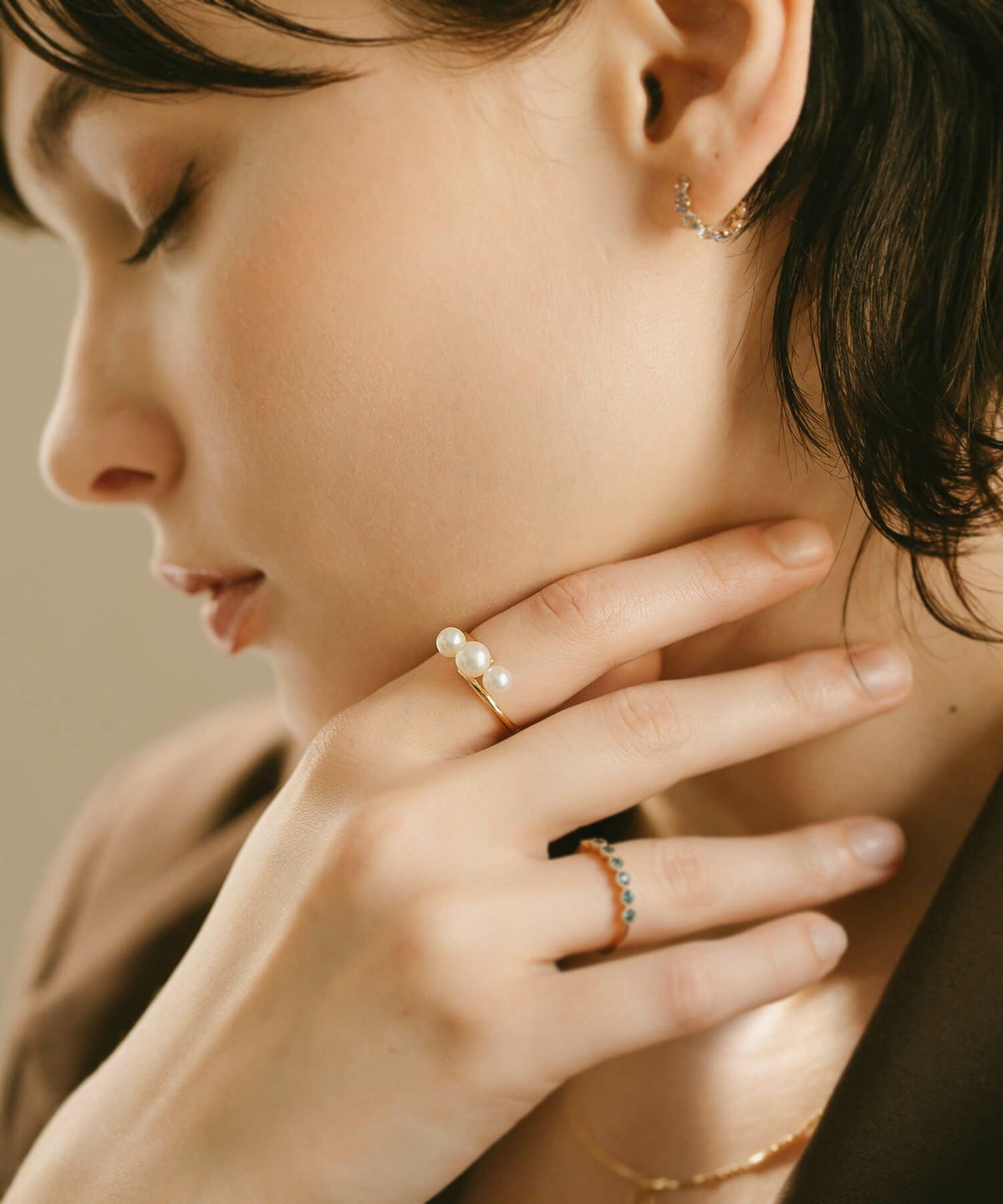 真珠 淡水パール リング レディース おしゃれ ピンキー 10k 指輪 細い 【perle-dini ペルル・ディニ】 3連 パール 指輪 レディース アレルギー対応 シンプル 真珠 指輪 冠婚葬祭 淡水真珠 真珠指輪 パール指輪 きれいめ フォーマル アクセサリー ジュエリー 大人可愛い