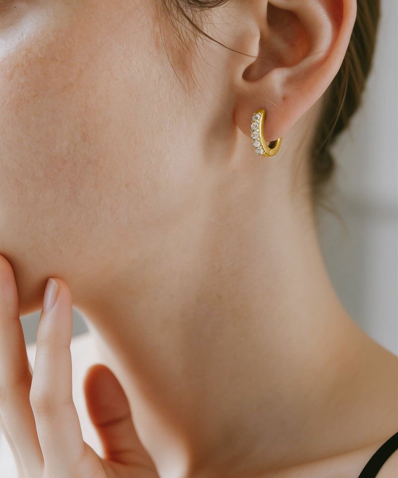 フープピアス 大ぶり 大きめ シルバー 925 フープ ピアス ホワイトトパーズ 【elveria エルベリア】 天然石 ピアス 金属アレルギー キラキラ クリスタルパヴェ 両耳用 ラインストーン 人気 大人 可愛い おしゃれ