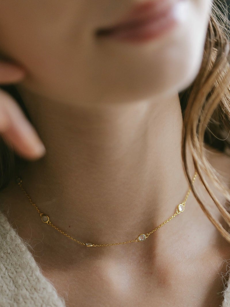 ネックレス レディース 天然石 シンプル 【quinelle クィネル】 チョーカー ホワイトクォーツ クリスタル ゴールド シルバー925 大人 カジュアル 金属アレルギー ジュエリー ネックレス チェーン シルバー かわいい おしゃれ