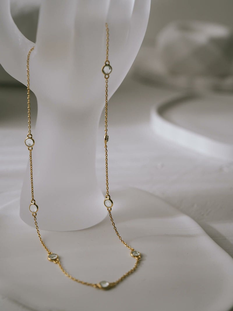 ネックレス レディース 天然石 シンプル 【quinelle クィネル】 チョーカー ホワイトクォーツ クリスタル ゴールド シルバー925 大人 カジュアル 金属アレルギー ジュエリー ネックレス チェーン シルバー かわいい おしゃれ