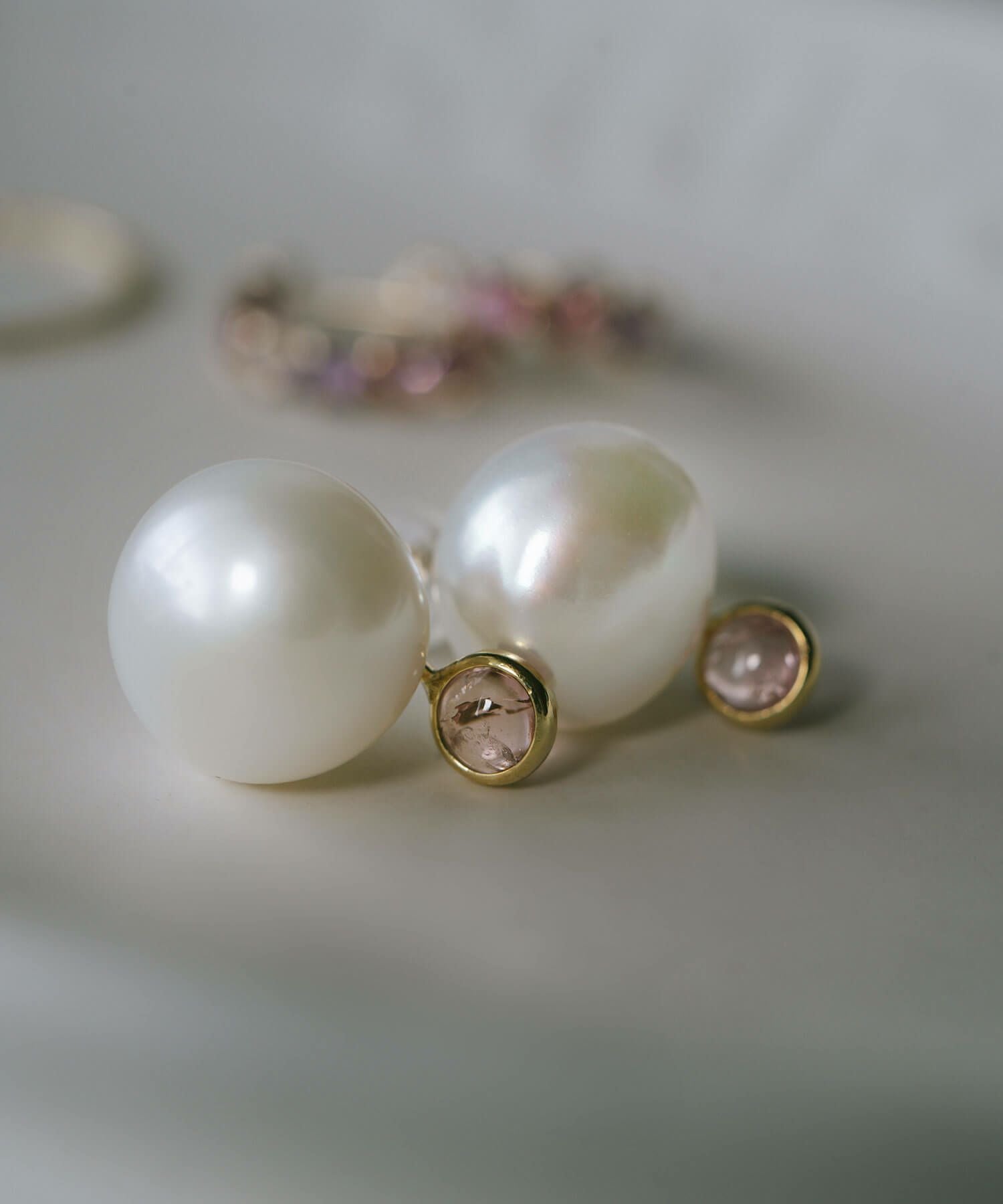 ピンクトルマリン 10金 ピアス パール 天然石 【perle-stilla ペルル