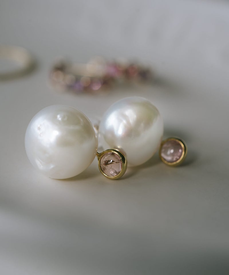 ピンクトルマリン 10金 ピアス パール 天然石 【perle-stilla ペルル・スティラ】K10 10K 真珠 トルマリン かわいい 10月 誕生石 金属アレルギー対応 ゴールド イエローゴールド ピアス 大ぶり 大きめ 大きい シンプル エレガント お守り パワーストーン アクセサリー