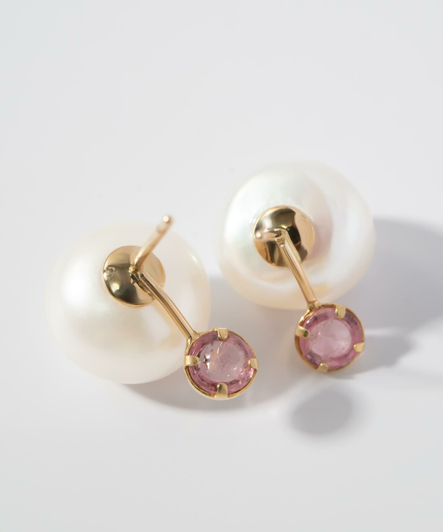 ピンクトルマリン 10金 ピアス パール 天然石 【perle-stilla ペルル