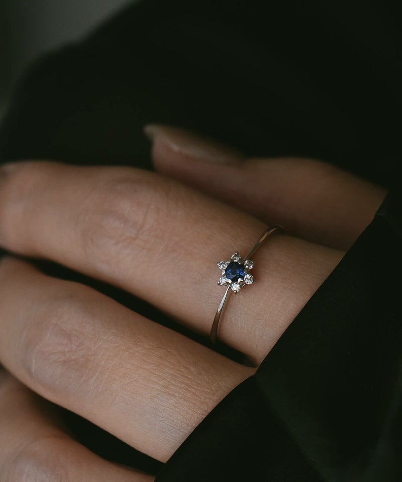 天然石 リング 指輪 プラチナ サファイヤ 星  【elneo-r エルネオ】 レディース  誕生石 パワーストーン お守り おしゃれ 華奢 リング 重ね 付け 重ねづけ 繊細 スター リング 受注生産