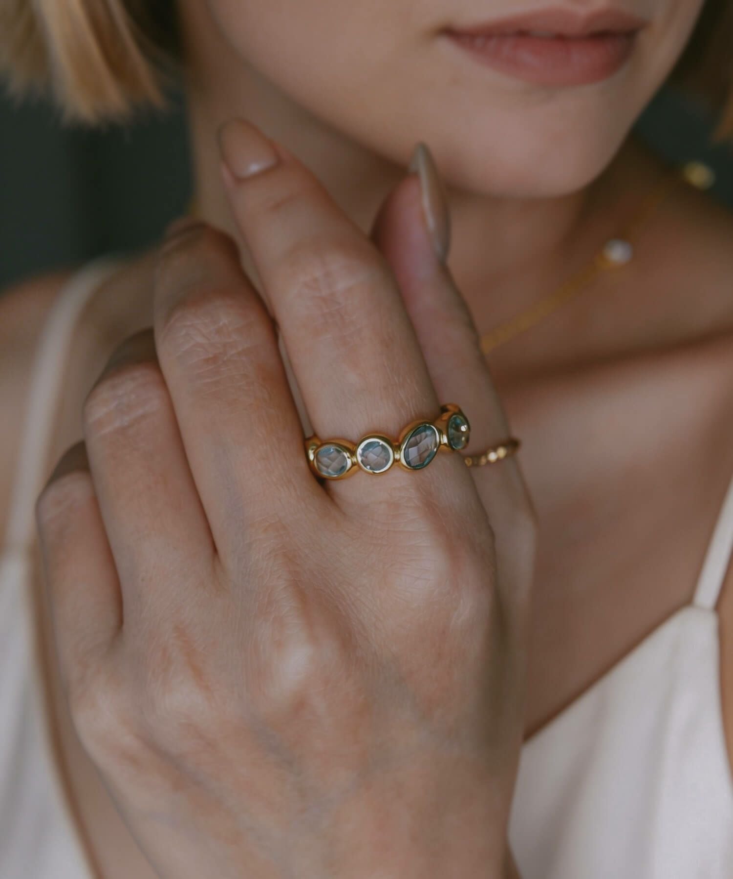 天然石 リング 指輪 大ぶり 太め フルエタニティ ブルートパーズ