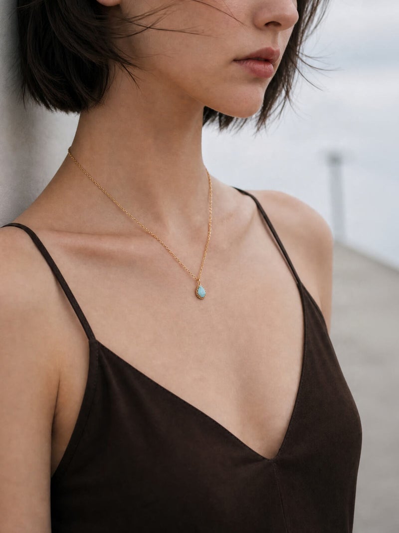 K10 ラリマー しずく カボション ネックレス 着用 首元 【granela グラネラ】